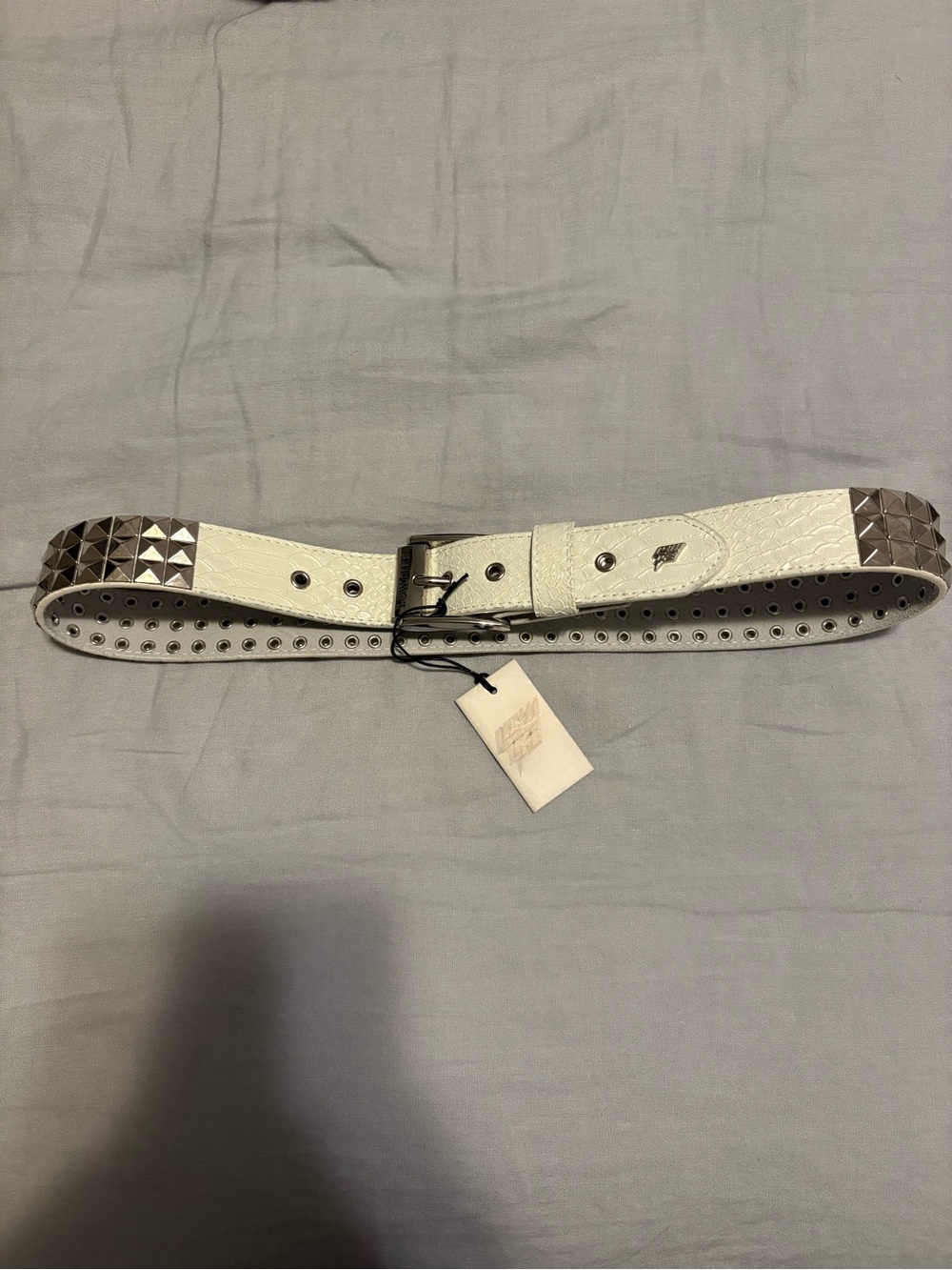 Lowlife White Croc Leather Silver Studded Leather Belt